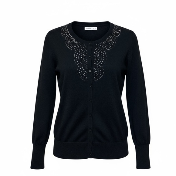 Old Navy Black Sweater with Beaded Detail Size Medium Cardigan Grunge Whimsigoth - Picture 14 of 14